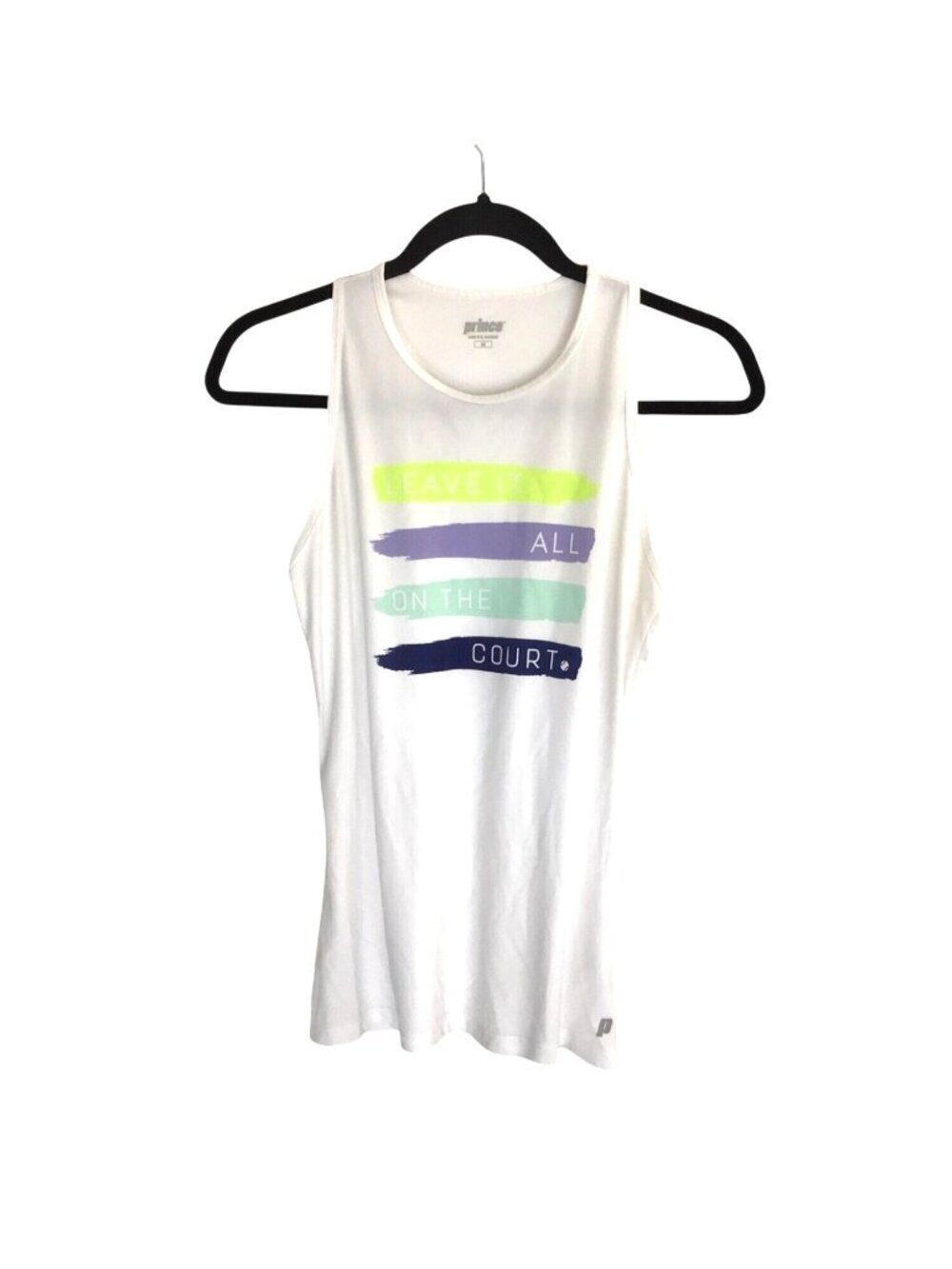 PRINCE- WOMEN'S WHITE GRAPHIC RACE BACK TANK TOP SIZE MEDIUM